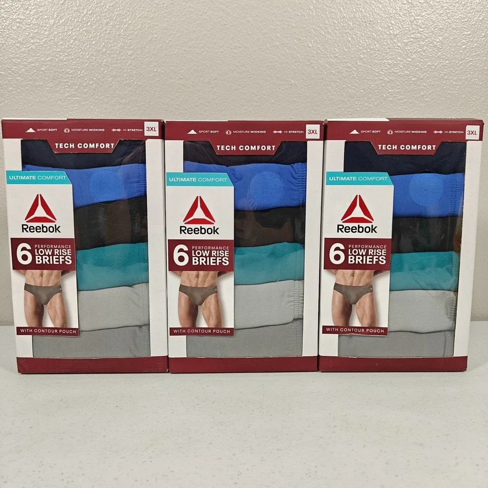 3-Pack Reebok Performance Low Rise Briefs 18 Pair Men's 3XL Ultimate Comfort